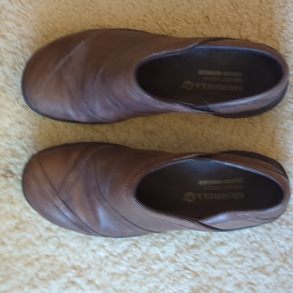 Used Merrell Brown Leather Slip On Moccasins